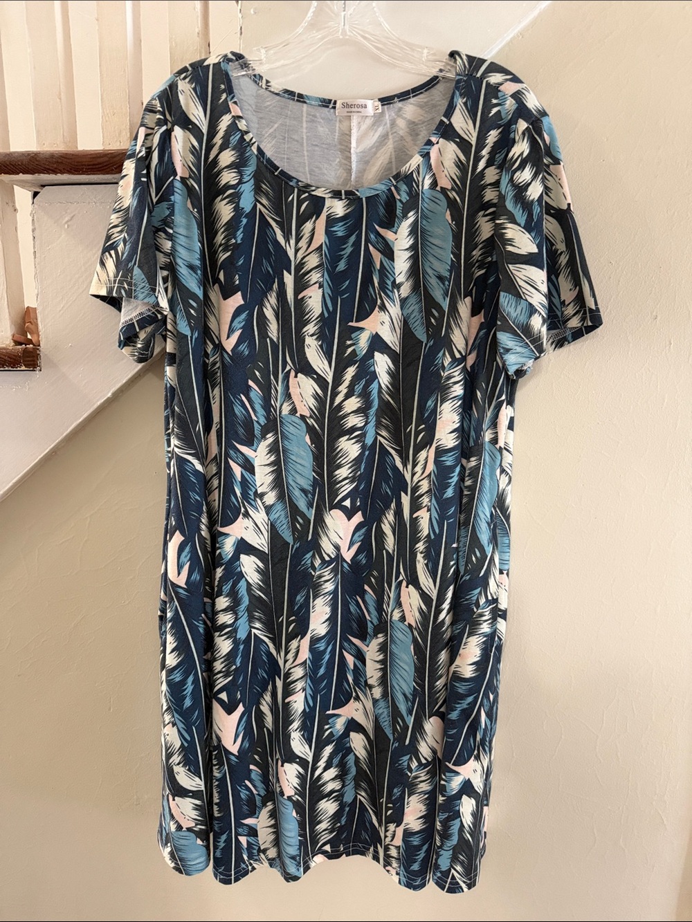 Sherosa Navy Feather-Print Swim Coverup